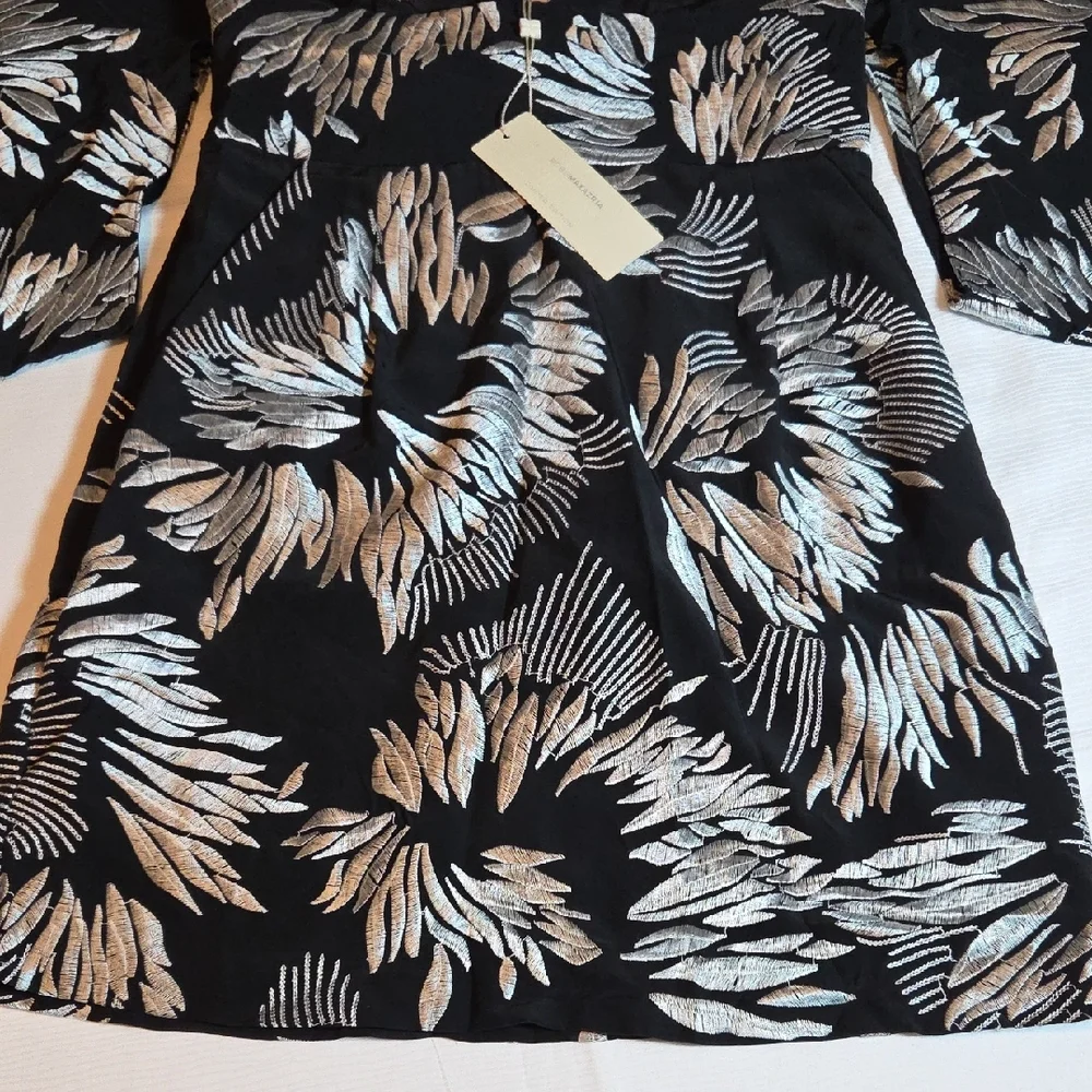 BCBG Black Dress with Silver Leaf Design - Picture 4 of 12